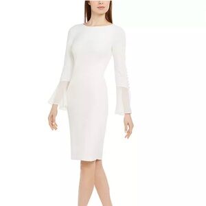 Chiffon-Bell-Sleeve Sheath Dress